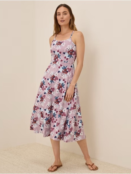 Pact Dresses & Skirts - Pact Organic Fit & Flare Midi Dress Fresh Flora Lavender Haze
